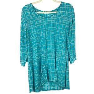 Habitat Top Women's Large Blue Tunic Relaxed Artisan Textured Lagenlook